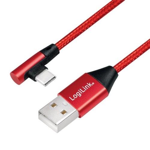 Cablu de date Logilink, CU0146, USB 2.0 (T) la USB 2.0 Type-C (T) la 90 grade, 1m, Premium, Rosu