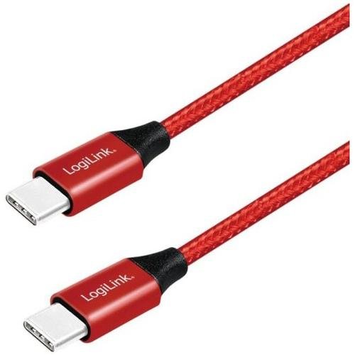 Cablu de date Logilink, CU0155, USB 2.0, USB Type-C (T) la USB Type-C (T), 0.3m, Premium, Rosu