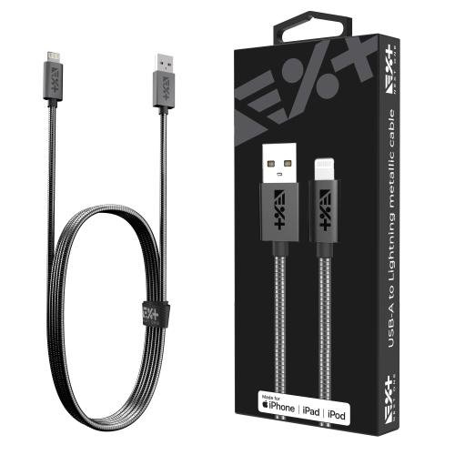 Cablu de date NEXT ONE tip USB-A - Lightning, Metalic, Gri