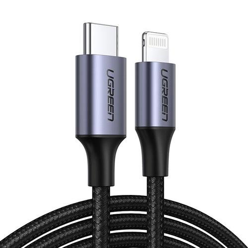 Cablu de date UGREEN Aluminum Shell Braided, USB-C - Lightning, 1m, Negru