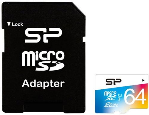 Card de memorie Silicon Power microSDHC, 64 GB, Elite/UHS, UHS-1 + Adaptor (Multicolor)