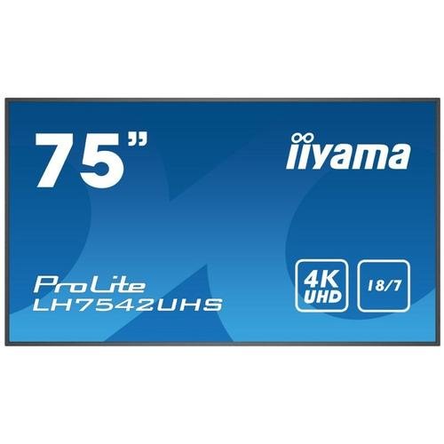 Display Profesional IPS LED DigitalSignage iiyama Prolite 74.5inch LH7542UHS-B3, UHD (3840x2160), VGA, DVI, HDMI, DisplayPort, Android, Boxe (Negru)