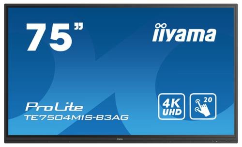 Display Profesional IPS LED Iiyama 74.5inch TE7504MIS-B3AG, Ultra HD (3840 x 2160), VGA, HDMI, DisplayPort, Touchscreen (Negru)