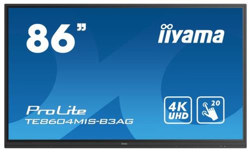 Display Profesional IPS LED iiyama 85.6inch TE8604MIS-B3AG, Ultra HD (3840 x 2160), VGA, HDMI, WiFi, Touchscreen, Boxe (Negru)