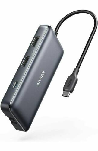 Hub Anker PowerExpand 8-in-1 A83800A1, 100 W Power Delivery, USB-C, Dual 4K HDMI, 1 Gbps Ethernet, 2x USB 3.0, microSD (Negru)