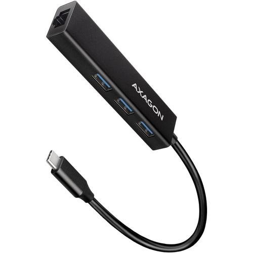 Hub USB AXAGON HMC-GL3A, 3x USB3.2 Gen 1, hub Subtire, cablu de 20 cm USB Type-C, 1 x RJ45 Gigabit