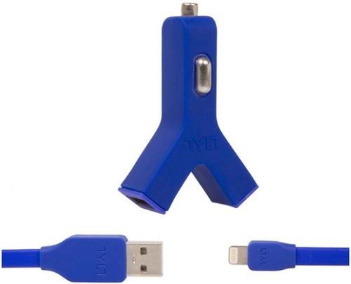 Incarcator Auto Tylt Duo Y-Charge, 2x USB, 2.1Ah, cablu Lightning (Albastru)
