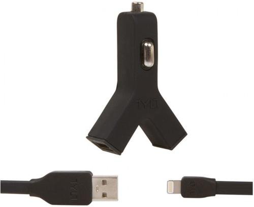 Incarcator Auto Tylt Duo Y-Charge, 2x USB, 2.1Ah, cablu Lightning (Negru)