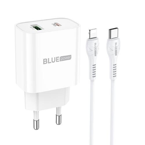 Incarcator Retea BLUE Power BCL80A Rapido, 20W, USB Type-C, Quick Charge + cablu Lightning, 1m (Alb)