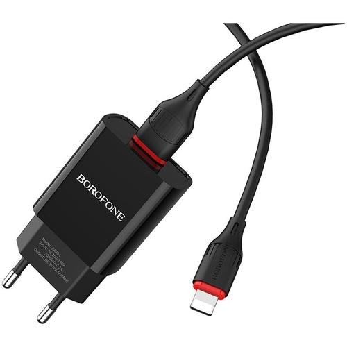Incarcator Retea Borofone BA20A, USB, 10W + Cablu date Lightning, 1m (Negru)