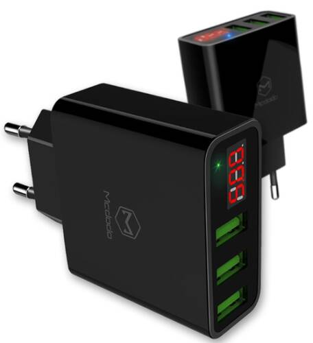 Incarcator Retea Mcdodo CH-5031, 3 porturi USB, digital display, max 3 A (Negru)