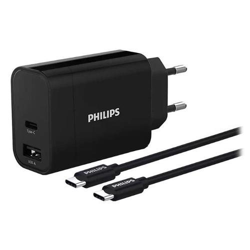 Incarcator Retea Philips PH-DLP2621C/1, 30W, 1x USB-A, 1x USB Type-C, Cablu USB Type-C 1m (Negru)