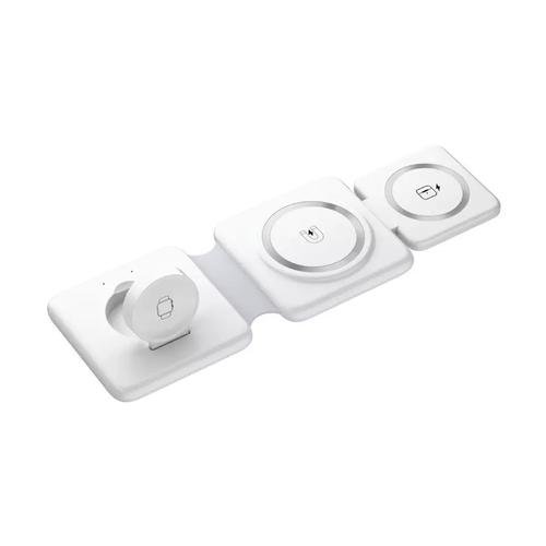 Incarcator wireless magnetic 3 in 1, pliabil, fast charge, compatibil cu Iphone, Apple Watch si Airpods, 15 W, Alb