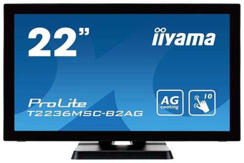 Monitor AMVA LED iiyama 21.5inch T2236MSC-B2AG, Full HD (1920 x 1080), VGA, DVI, HDMI, USB 3.0, Touch screen, Boxe, 8 ms (Negru)