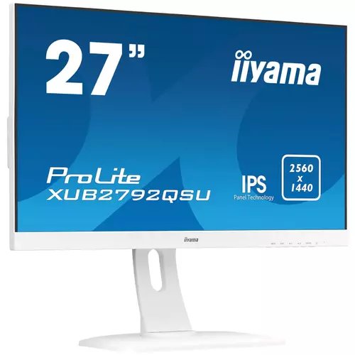 Monitor IPS LED IIYAMA ProLite 27inch XUB2792QSU-W1, WQHD (2560x1440), DVI, HDMI, DisplayPort, Boxe, Pivot (Alb)