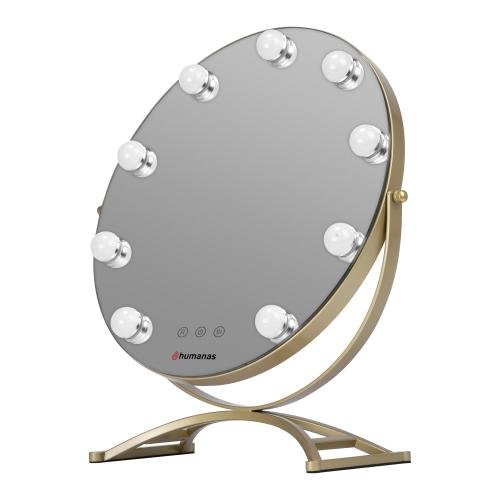 Oglinda de machiaj Humanas HS-HM03 cu iluminare LED, 40cm, Auriu