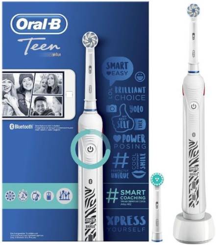 Periuta de dinti electrica Oral-B Smart 4 Teen, Curatare 3D, Bluetooth, 3 programe, 2 capete (Alb)