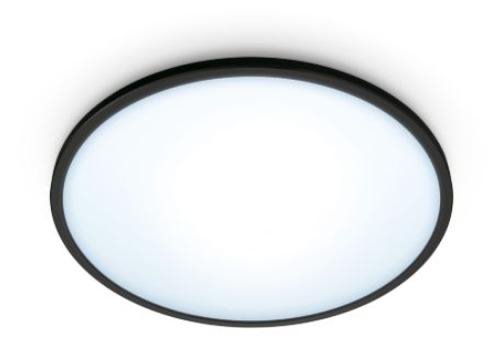 Plafoniera LED inteligenta WiZ SuperSlim, Wi-Fi, Bluetooth, 16W, 1500 lm, lumina alba reglabila, 29.2 cm, metal/plastic (Negru)