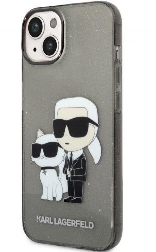 Protectie Spate Karl Lagerfeld IML Glitter Karl and Choupette NFT pentru Apple iPhone 14 (Negru)