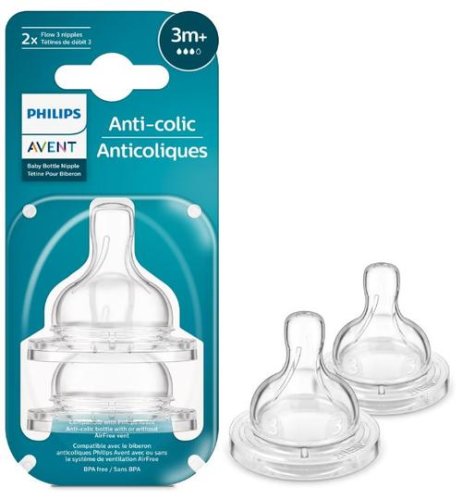 Set 2 tetine Philips Avent Anti-colici SCY763/02, +3 luni, Debit 3 (Transparent)