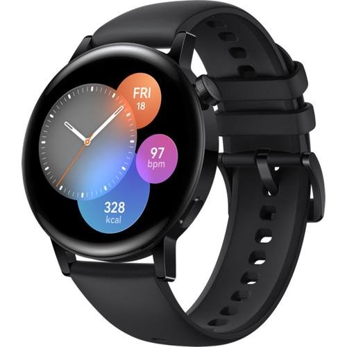 Smartwatch Huawei Watch GT 3, Display AMOLED 1.32inch, 32MB RAM, 4GB Flash, Bluetooth, GPS, Carcasa Otel, Bratara silicon, Rezistent la apa, Android/iOS (Negru)