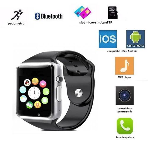 Smartwatch Sovogue sc03, touchscreen 1.54inch, 32mb ram, bluetooth, bratara silicon, 3mp (negru)