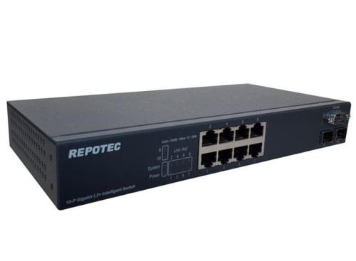 Switch REPOTEC RP-G1002I+/L, 8 porturi Gigabit + 2 porturi SFP(100/1000), Layer 2+, rack kit