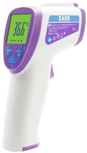 Termometru non-contact cu infrarosu Zass ZIT 01, Model YI-400, Afisaj LCD, Memorie 32 masuratori, Alarma (Alb/Mov)