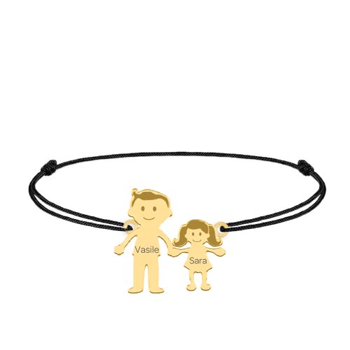 Family - bratara personalizata tata si copilul cu snur si argint 925 placat cu aur galben 24k