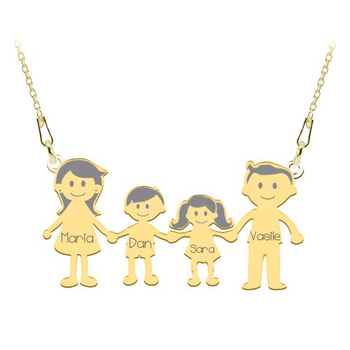 Family - Colier personalizat din argint cu 4 membri ai familiei