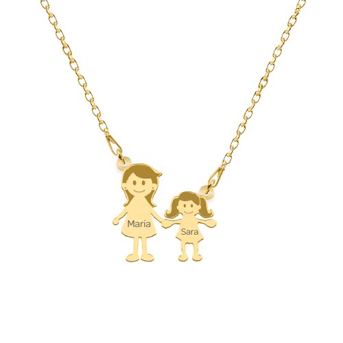 Family - colier personalizat mama si copilul din argint 925 placat cu aur galben 24k