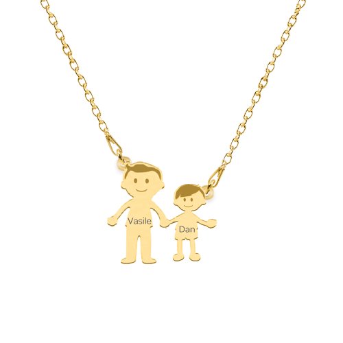 Family - colier personalizat tata si copilul din argint 925 placat cu aur galben 24k