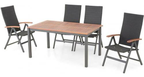 Set masa cu 4 scaune reglabile de exterior din aluminiu si lemn PAOLO