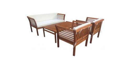 Set mobilier gradina, lemn eucalipt, Fiorentino, 4 piese, maro/alb
