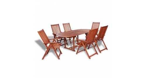 Set mobilier gradina lemn masa extensibila si 6 scaune reglabile