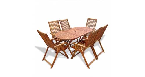 Set mobilier gradina lemn masa ovala si 6 scaune reglabile