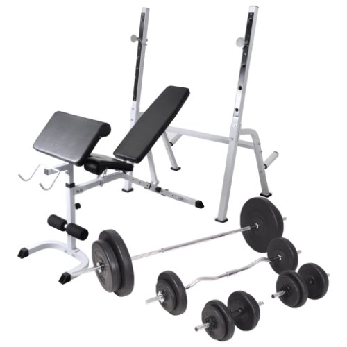 vidaXL Bancă fitness cu rastel greutăți, set de haltere/gantere, 90 kg
