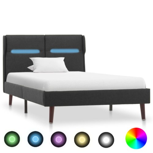 vidaXL Cadru de pat cu LED, gri închis, 100x200 cm, material textil 