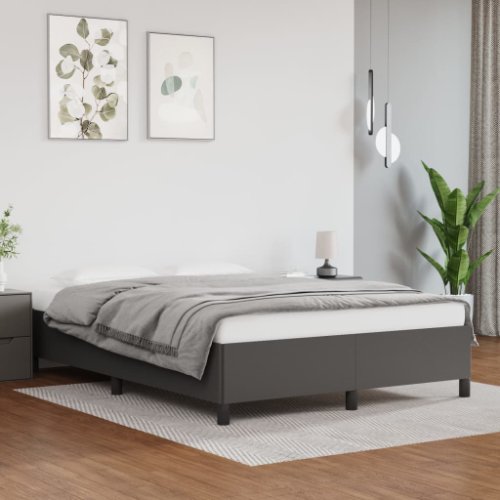 vidaXL Cadru de pat, gri, 140x190 cm, piele ecologică