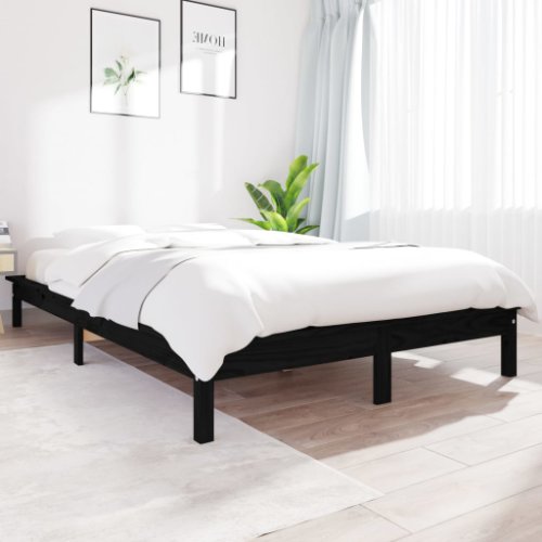 vidaXL Cadru de pat King Size 5FT, negru, 150x200cm, lemn masiv de pin