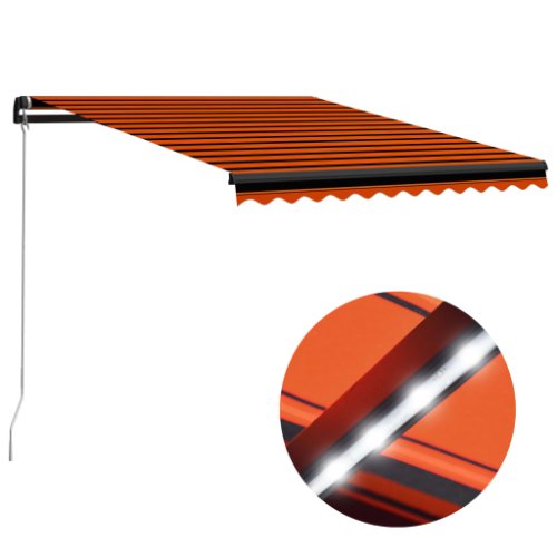 vidaXL Copertină retractabilă manual LED, portocaliu/maro, 350x250 cm