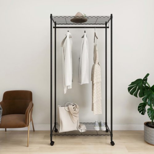 vidaXL Cuier de haine cu roți, 2 niveluri, negru, 90x45x186 cm, 100 kg