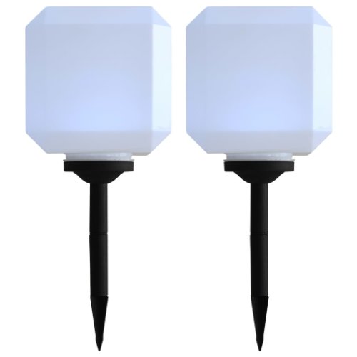 vidaXL Lămpi solare de exterior cu LED, 2 buc., alb, 20 cm, cub