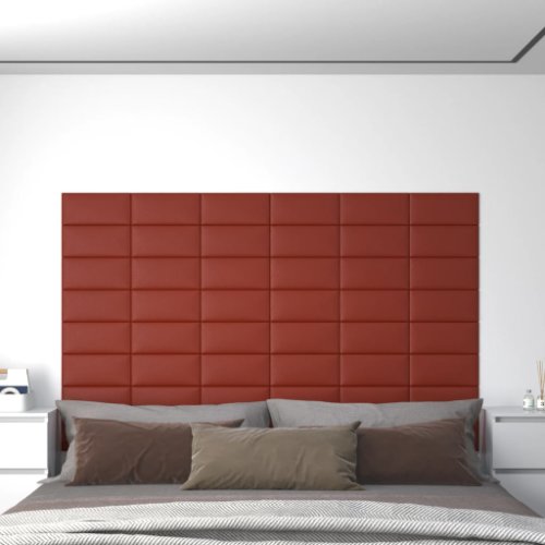 vidaXL Panouri de perete 12 buc. roșu vin 30x15 cm piele eco 0,54 m²