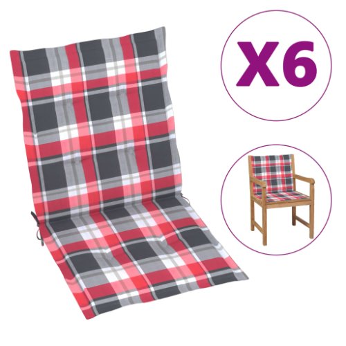 Vidaxl perne scaun grădină, 6 buc., roșu, model carouri, 100x50x4 cm