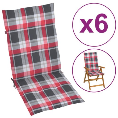 Vidaxl perne scaun grădină, 6 buc., roșu, model carouri, 120x50x4 cm