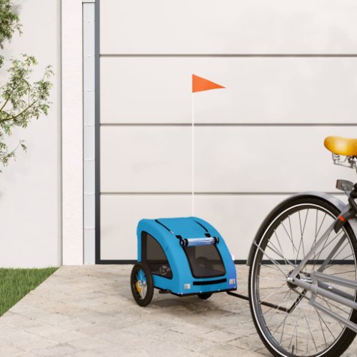 vidaXL Remorcă bicicletă de câini, albastru, țesătură oxford și fier