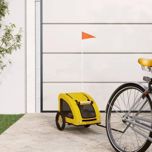 vidaXL Remorcă bicicletă pentru câini, galben, țesătură oxford și fier