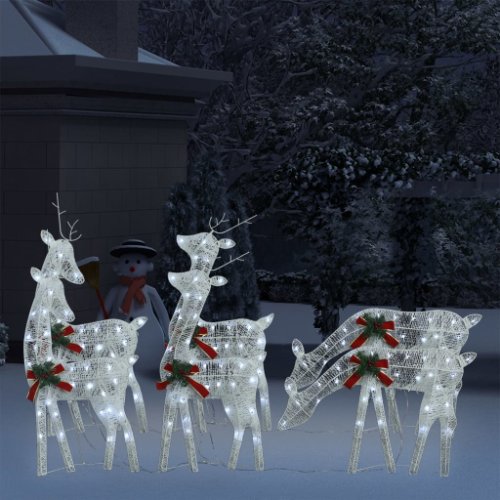 vidaXL Reni de Crăciun, 6 buc., alb și alb rece, plasă