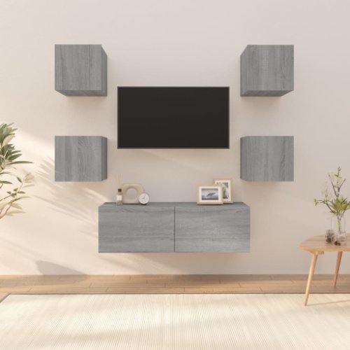 vidaXL Set dulapuri TV montate pe perete, gri sonoma, lemn prelucrat